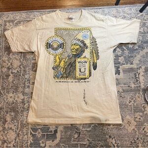 Cream Short Sleeve Graphic Tee with Vintage Native Design